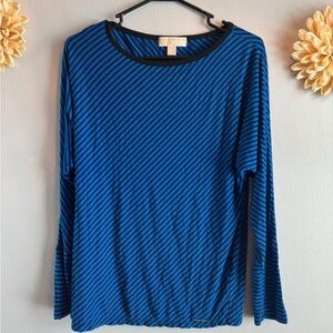 Michael Kors Blue and Black Long Sleeve Blouse
